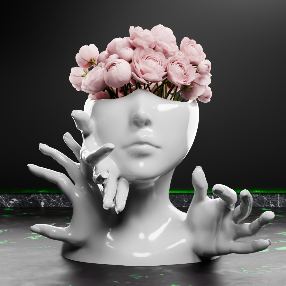 🟢 Elegant Female Cute Lady Girl Abnormal Head Vase with Hands