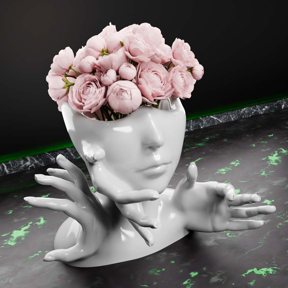 🟢 Elegant Female Cute Lady Girl Abnormal Head Vase with Hands