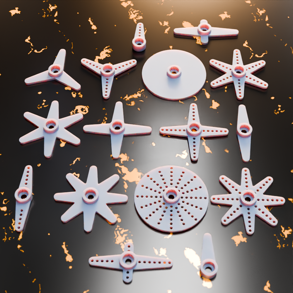 🟠 SG90, MG90, MG90S, FS90R, SH0257MG+ Micro Servo Horns with 21 Output Spline (Shaft) Teeth