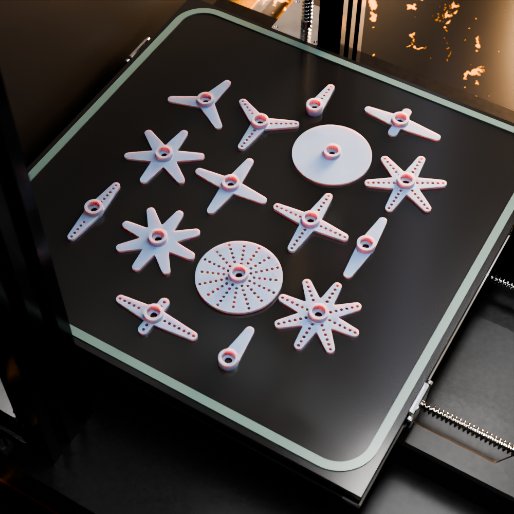 🟠 SG90, MG90, MG90S, FS90R, SH0257MG+ Micro Servo Horns with 21 Output Spline (Shaft) Teeth