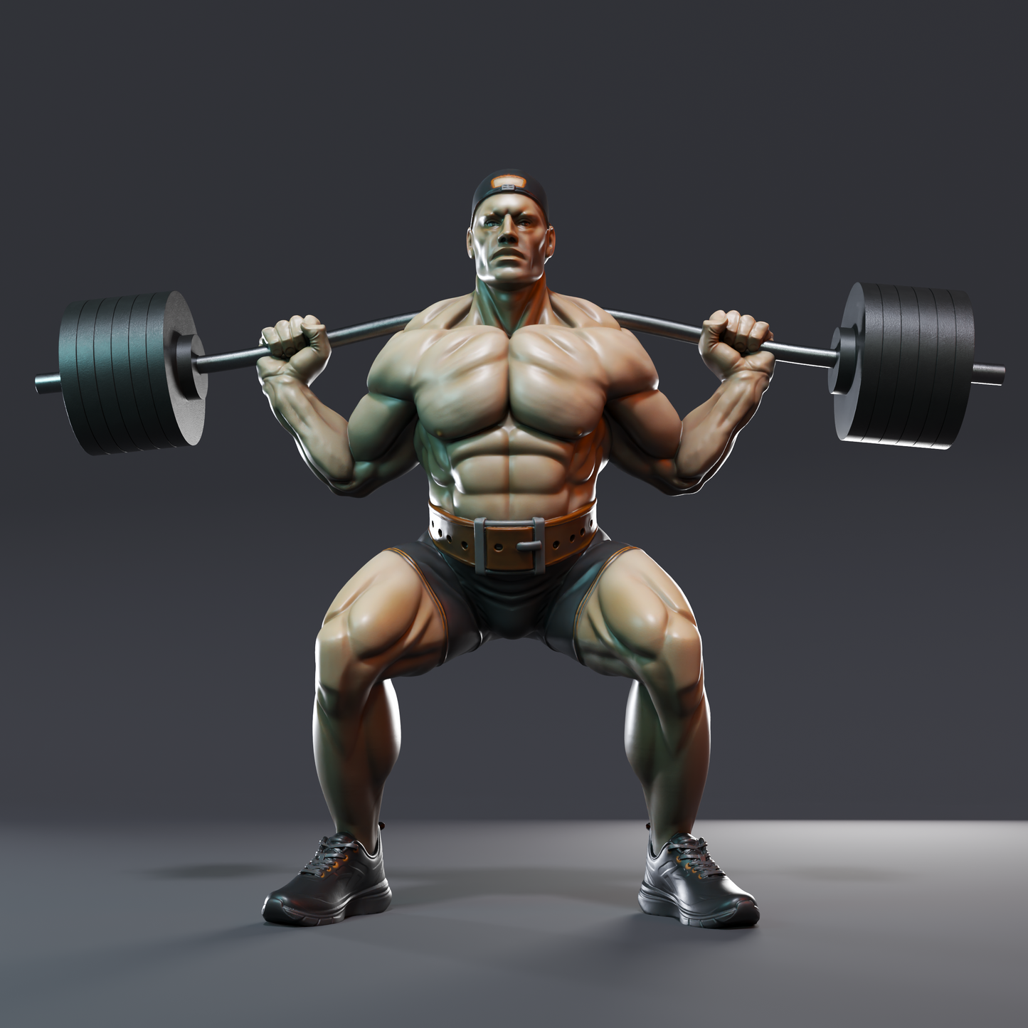 🟢 Ultra Muscular Bodybuilder Squat Pose Powerlifter Fitness Statue STL