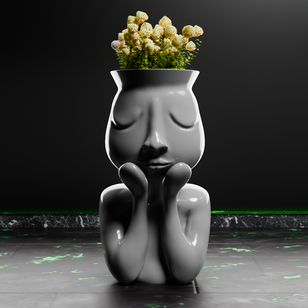 🟢 Modern Closed Eye Thinking Head Face Vase Statue Planter