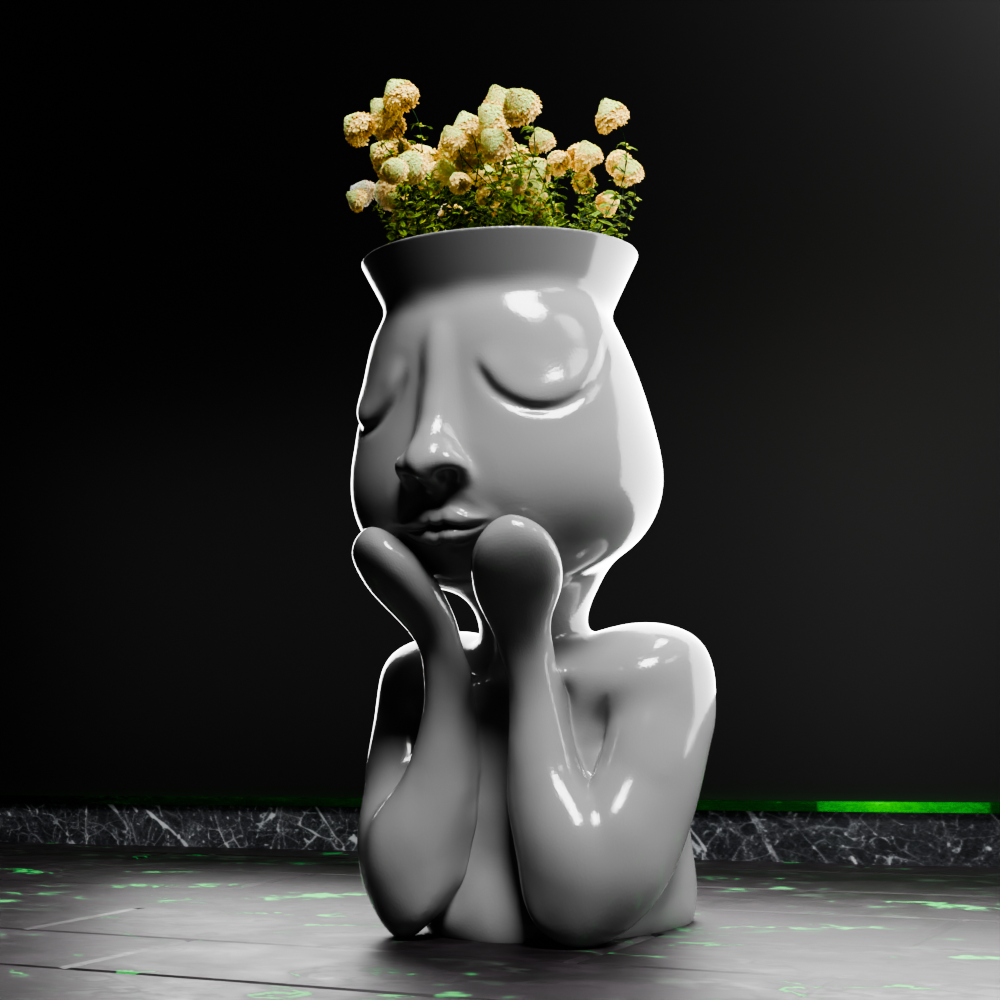 🟢 Modern Closed Eye Thinking Head Face Vase Statue Planter