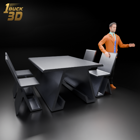 🟠 Modern Simple Minimalist Table and Chairs Set for 3.75" (1:18) Figure Dioramas